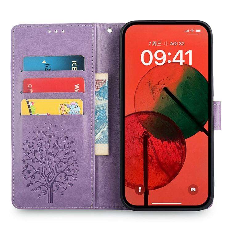 For Honor X8c 4G Tree & Deer Embossed Leather Phone Case(Purple)