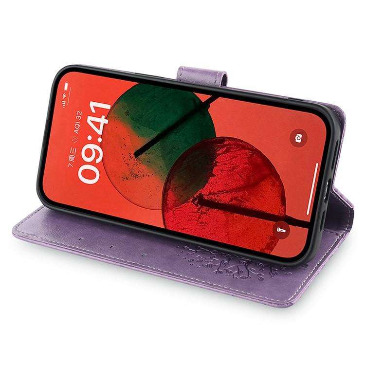 For Honor X8c 4G Tree & Deer Embossed Leather Phone Case(Purple)