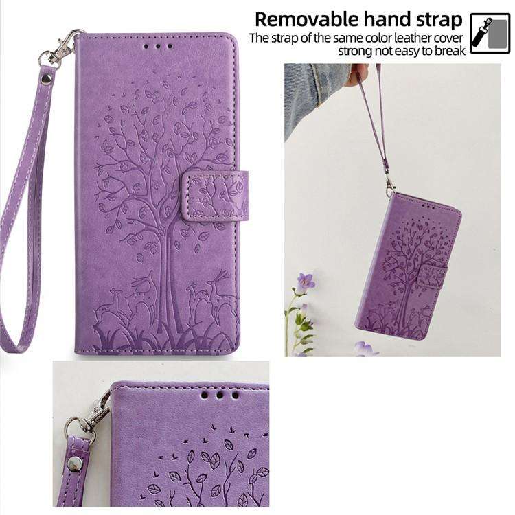 For Honor X8c 4G Tree & Deer Embossed Leather Phone Case(Purple)