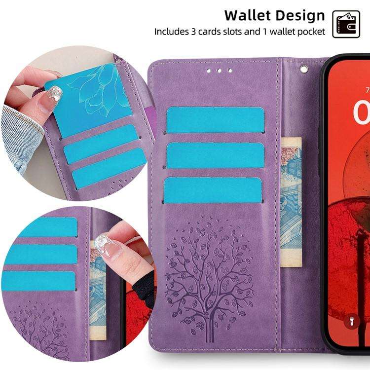 For Honor X8c 4G Tree & Deer Embossed Leather Phone Case(Purple)