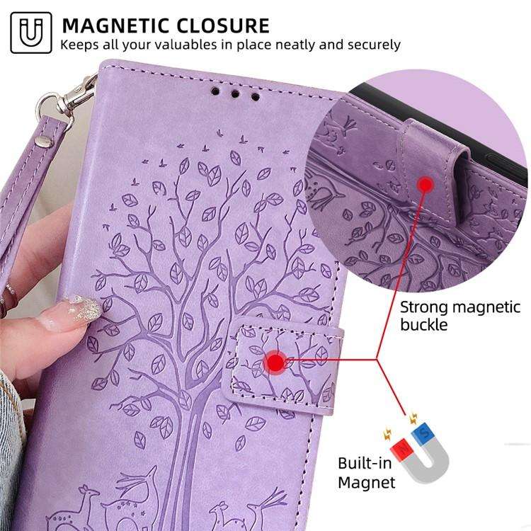 For Honor X8c 4G Tree & Deer Embossed Leather Phone Case(Purple)