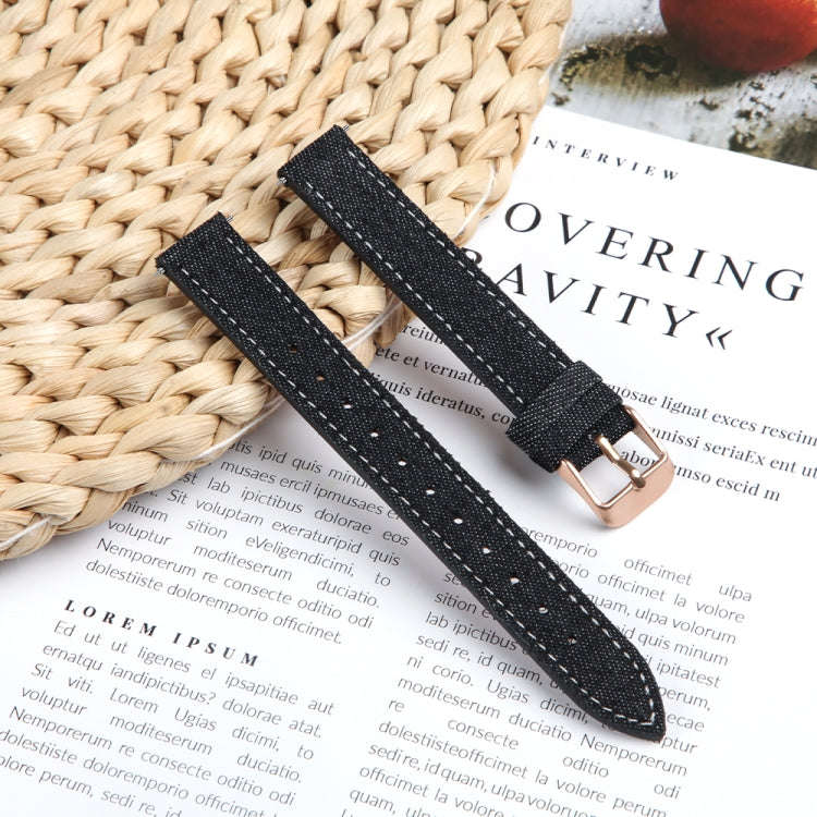 For Garmin Lily 2 14mm Linen Fabric Leather Watch Band(Black)