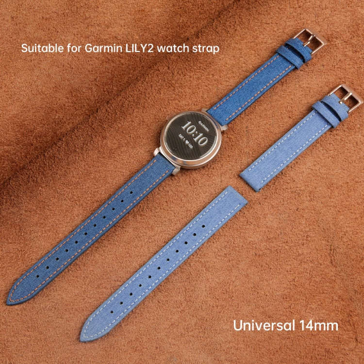For Garmin Lily 2 14mm Linen Fabric Leather Watch Band(Light Blue)
