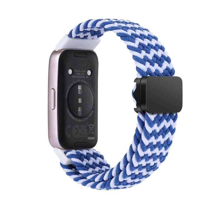 For Huawei Band 10 / 9 / 8 xDfind Magnetic Buckle Nylon Braid Watch Band(Wave Pattern Blue White)