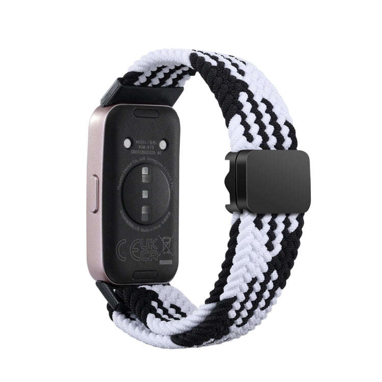 For Huawei Band 9 / 8 Magnetic Buckle Nylon Braid Watch Band(Black White)