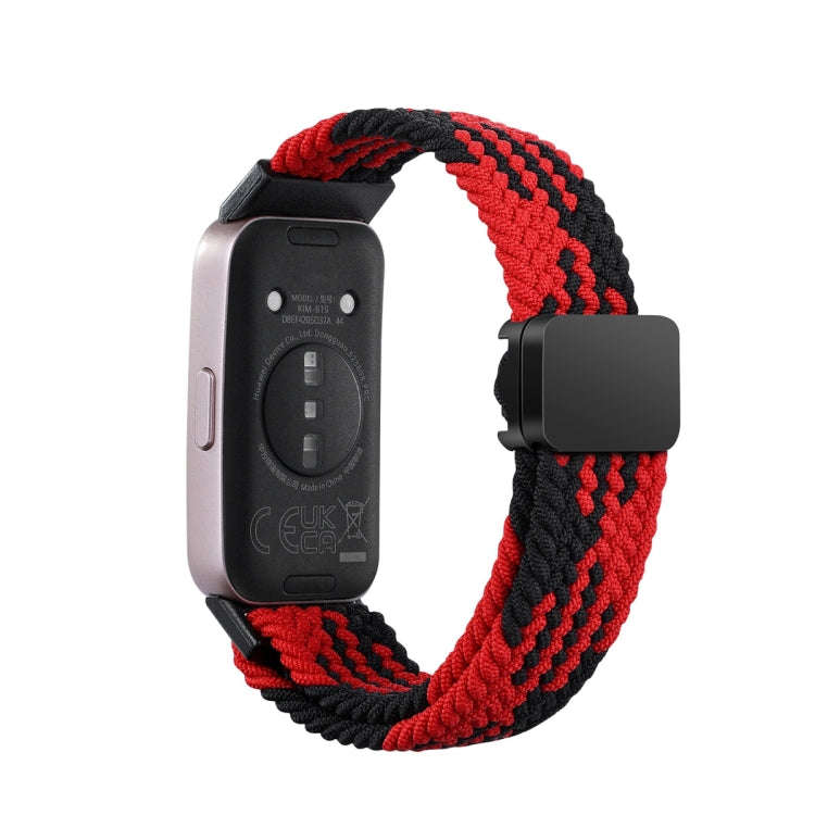 For Huawei Band 9 / 8 Magnetic Buckle Nylon Braid Watch Band(Red Black)