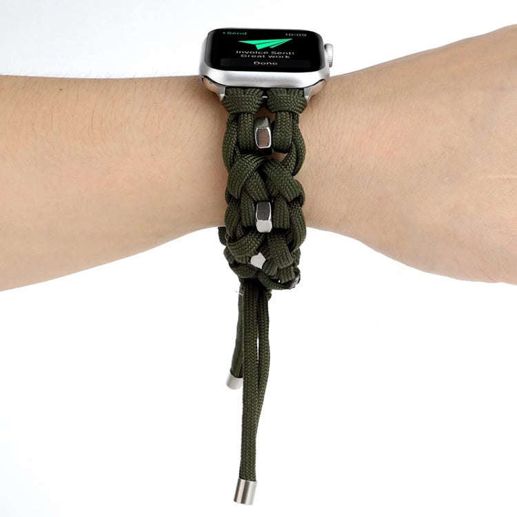 For Apple Watch Ultra 49mm Screw Nut Braided Paracord Watch Band(Green)