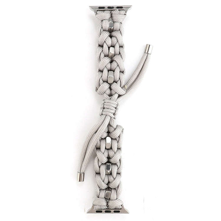 For Apple Watch Series 8 41mm Screw Nut Braided Paracord Watch Band(White)