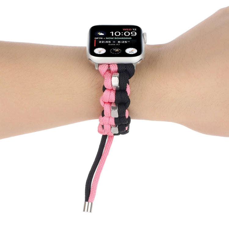 For Apple Watch Ultra 2 49mm Screw Nut Dual-Color Braided Paracord Watch Band(Black Pink)