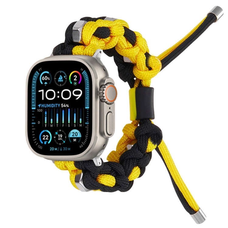 For Apple Watch Ultra 2 49mm Screw Nut Dual-Color Braided Paracord Watch Band(Black Yellow)