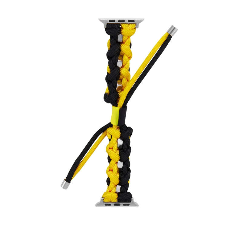 For Apple Watch Ultra 2 49mm Screw Nut Dual-Color Braided Paracord Watch Band(Black Yellow)