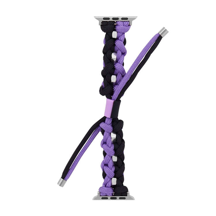 For Apple Watch Ultra 2 49mm Screw Nut Dual-Color Braided Paracord Watch Band(Black Purple)
