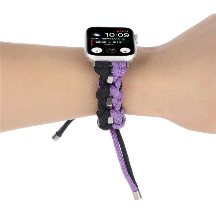 For Apple Watch Ultra 2 49mm Screw Nut Dual-Color Braided Paracord Watch Band(Black Purple)