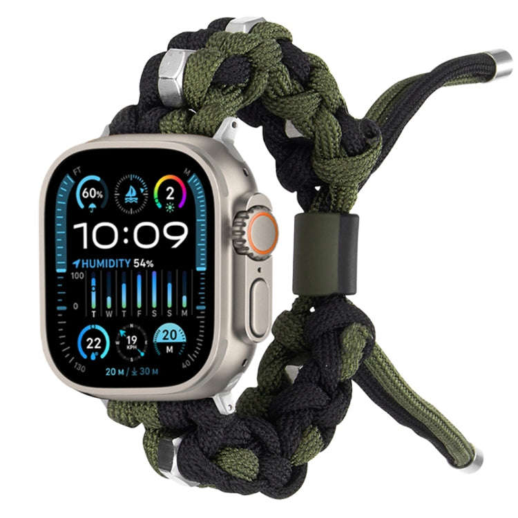 For Apple Watch Ultra 2 49mm Screw Nut Dual-Color Braided Paracord Watch Band(Black Green)
