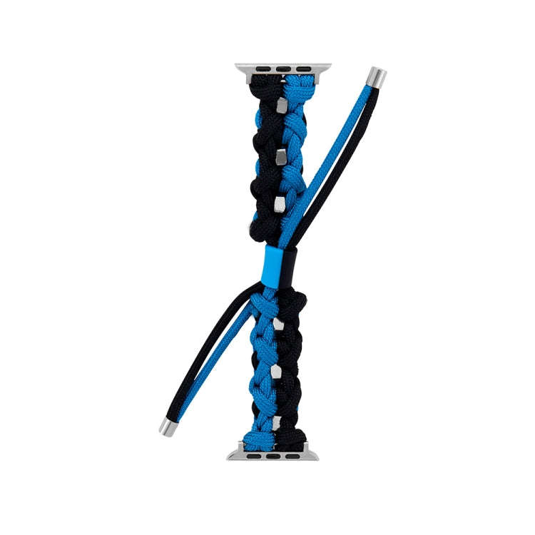 For Apple Watch Ultra 49mm Screw Nut Dual-Color Braided Paracord Watch Band(Black Blue)