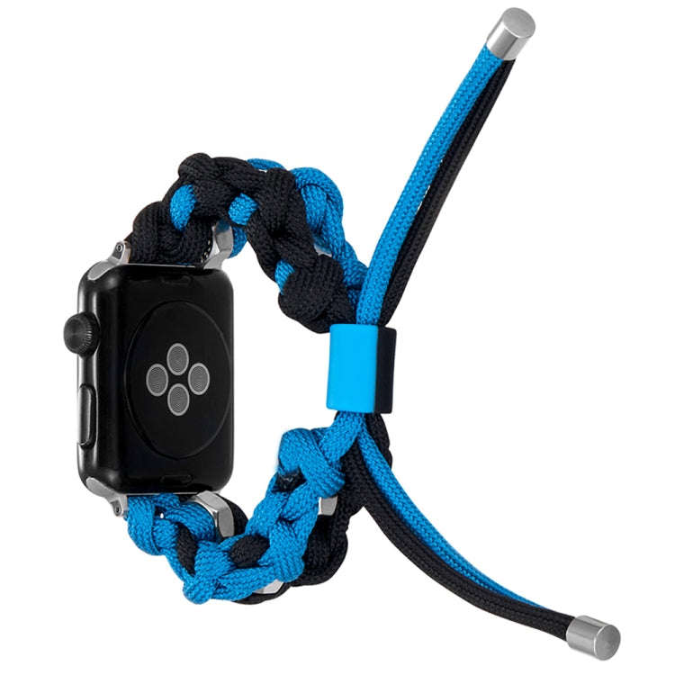 For Apple Watch Ultra 49mm Screw Nut Dual-Color Braided Paracord Watch Band(Black Blue)