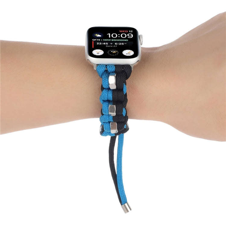 For Apple Watch Ultra 49mm Screw Nut Dual-Color Braided Paracord Watch Band(Black Blue)