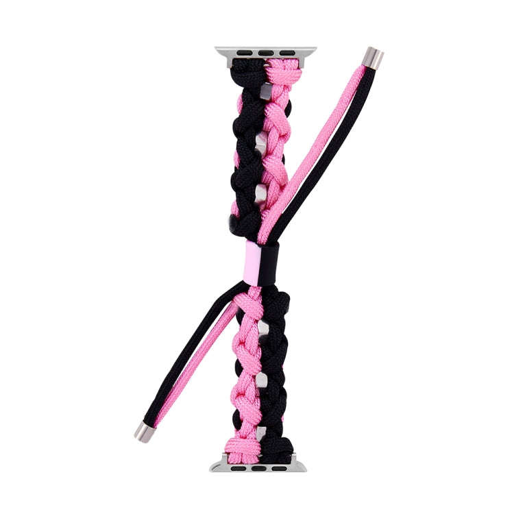 For Apple Watch Ultra 49mm Screw Nut Dual-Color Braided Paracord Watch Band(Black Pink)