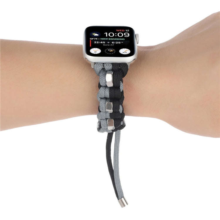 For Apple Watch Ultra 49mm Screw Nut Dual-Color Braided Paracord Watch Band(Black Grey)