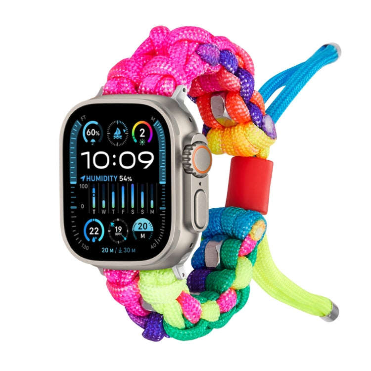 For Apple Watch Ultra 49mm Screw Nut Dual-Color Braided Paracord Watch Band(Rainbow)