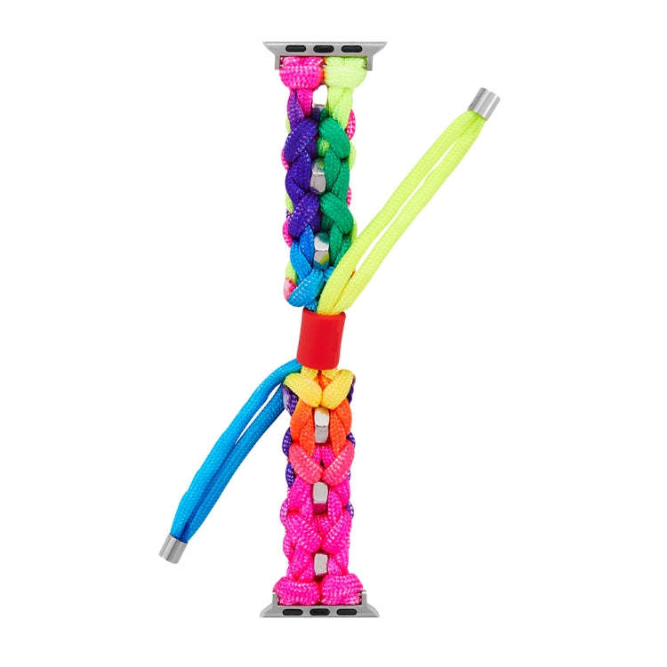 For Apple Watch Ultra 49mm Screw Nut Dual-Color Braided Paracord Watch Band(Rainbow)