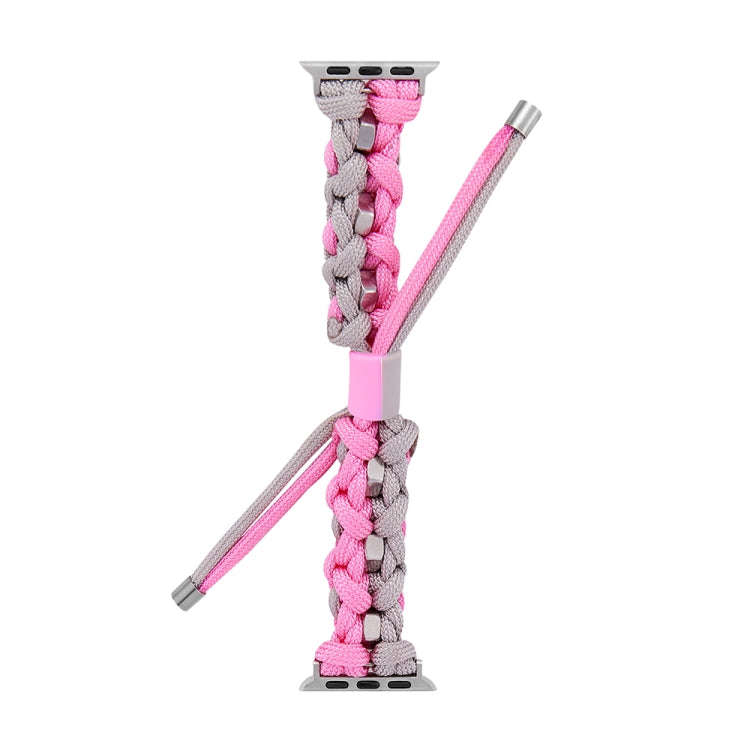 For Apple Watch Ultra 49mm Screw Nut Dual-Color Braided Paracord Watch Band(Silver Pink)