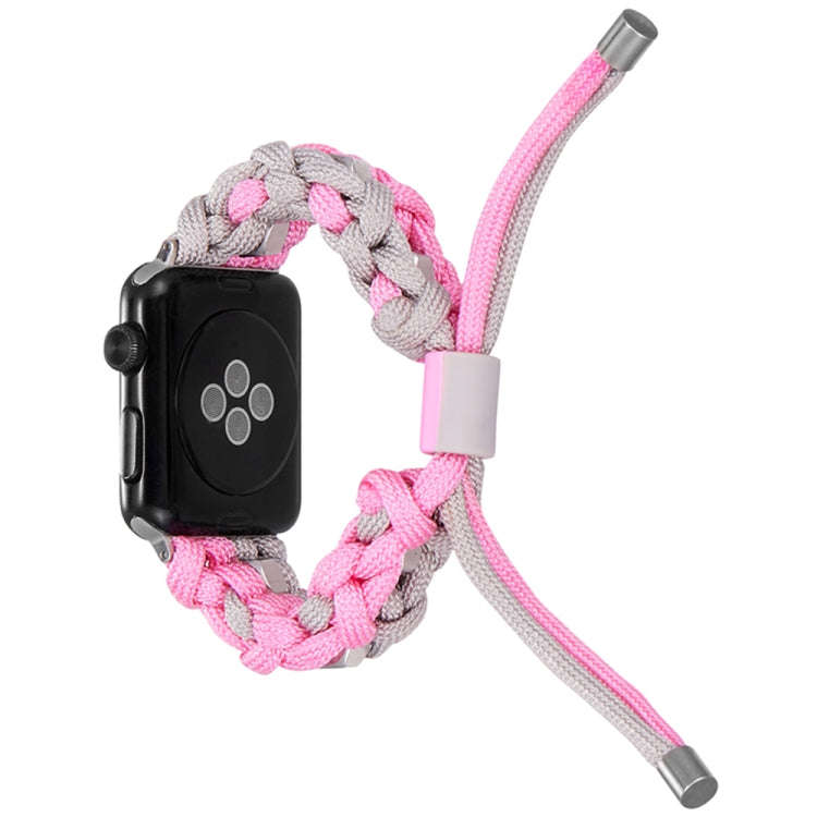 For Apple Watch Ultra 49mm Screw Nut Dual-Color Braided Paracord Watch Band(Silver Pink)