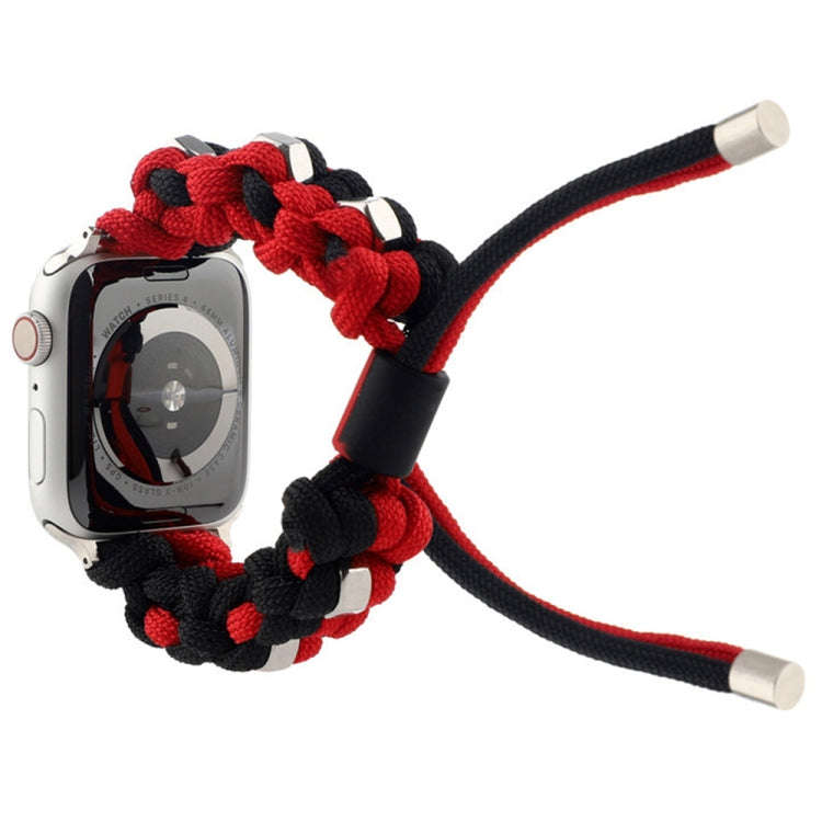 For Apple Watch Series 7 45mm Screw Nut Dual-Color Braided Paracord Watch Band(Black Red)