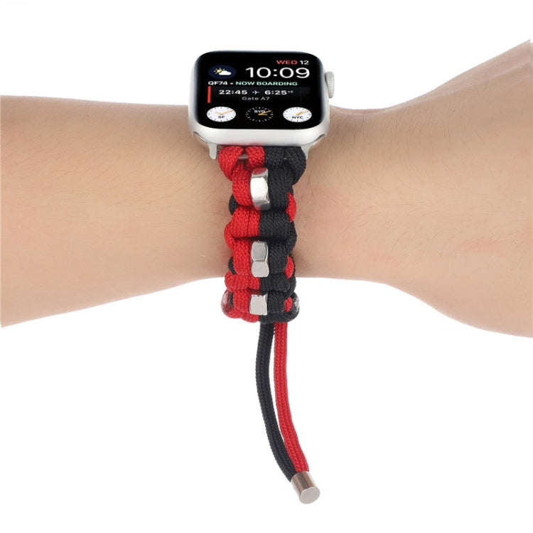 For Apple Watch Series 7 45mm Screw Nut Dual-Color Braided Paracord Watch Band(Black Red)