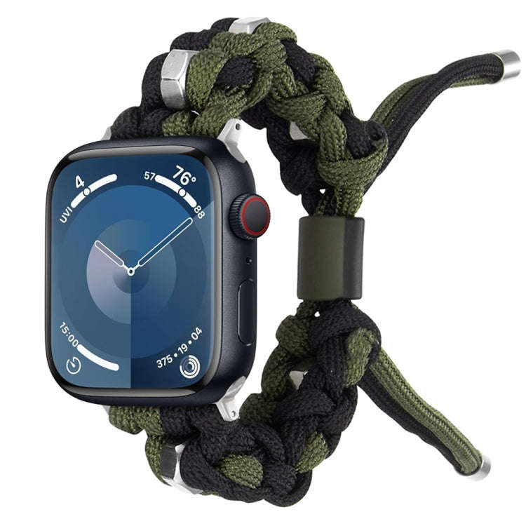 For Apple Watch Series 7 45mm Screw Nut Dual-Color Braided Paracord Watch Band(Black Green)