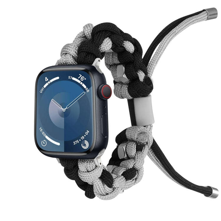 For Apple Watch SE 44mm Screw Nut Dual-Color Braided Paracord Watch Band(Black Grey)