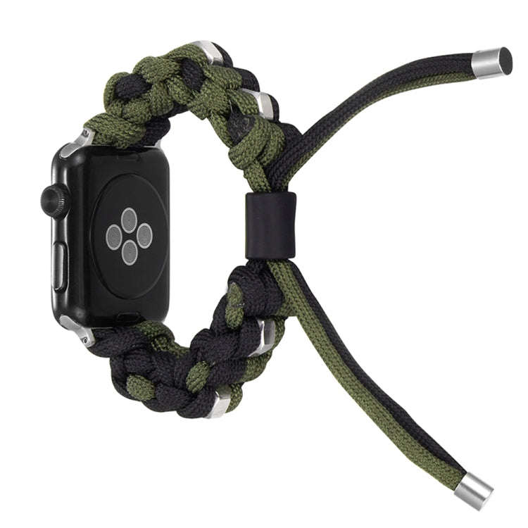 For Apple Watch Series 2 38mm Screw Nut Dual-Color Braided Paracord Watch Band(Black Green)