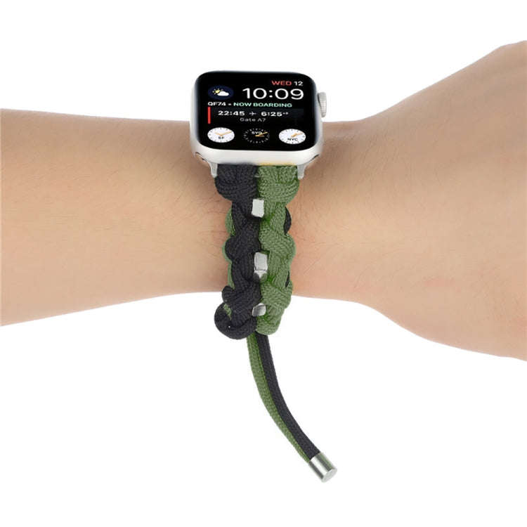 For Apple Watch Series 2 38mm Screw Nut Dual-Color Braided Paracord Watch Band(Black Green)