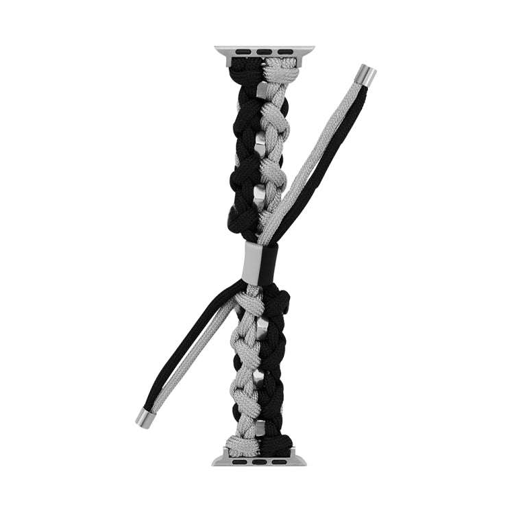 For Apple Watch 42mm Screw Nut Dual-Color Braided Paracord Watch Band(Black Grey)