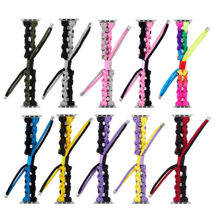 For Apple Watch Ultra 49mm Screw Nut Dual-Color Braided Paracord Watch Band(Rainbow)