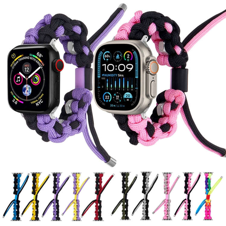 For Apple Watch Ultra 49mm Screw Nut Dual-Color Braided Paracord Watch Band(Rainbow)