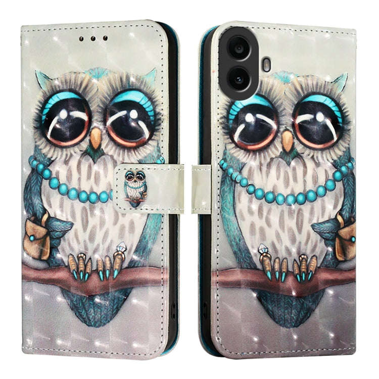 For Nothing CMF Phone 1 3D Painting Horizontal Flip Leather Phone Case(Grey Owl)