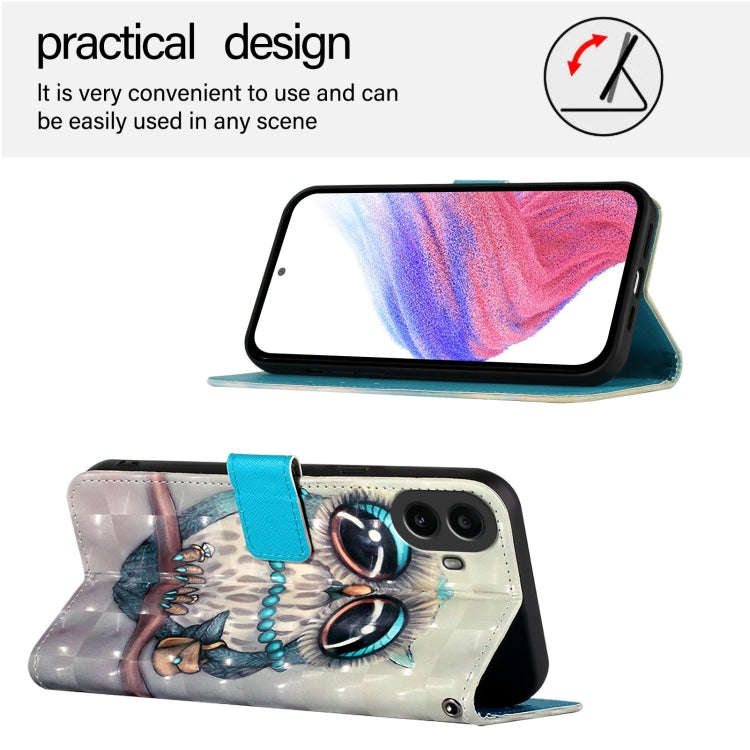 For Nothing CMF Phone 1 3D Painting Horizontal Flip Leather Phone Case(Grey Owl)