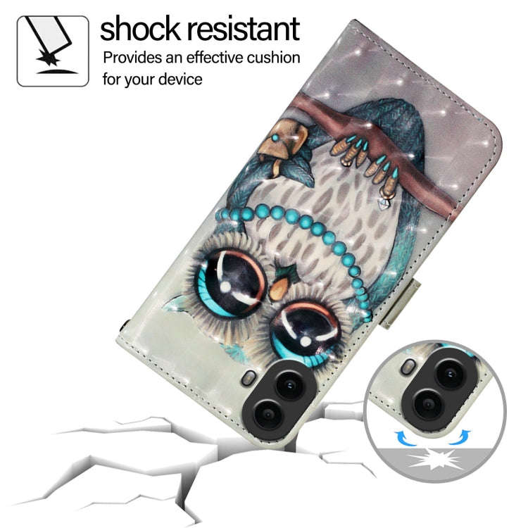 For Nothing CMF Phone 1 3D Painting Horizontal Flip Leather Phone Case(Grey Owl)
