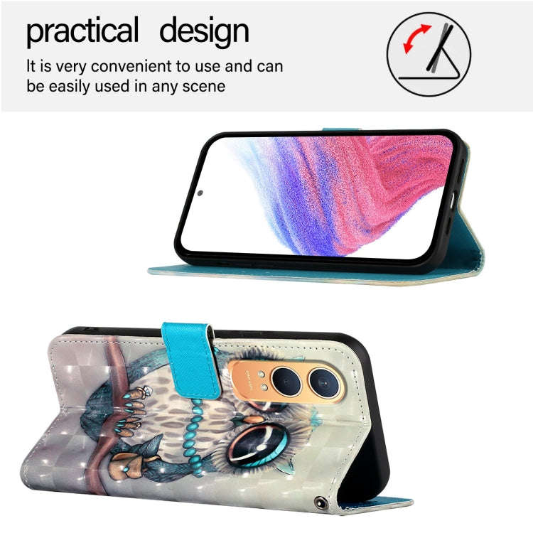 For OnePlus Nord CE4 Lite 3D Painting Horizontal Flip Leather Phone Case(Grey Owl)