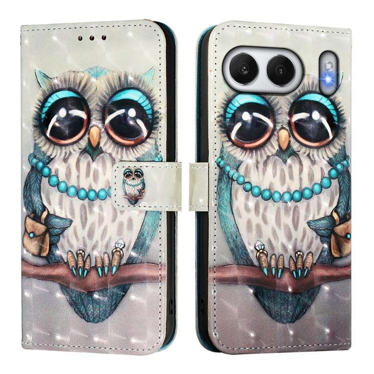 For OnePlus Nord 4 5G 3D Painting Horizontal Flip Leather Phone Case(Grey Owl)
