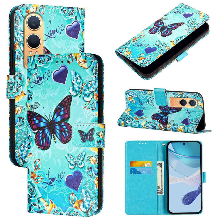 For OnePlus Nord CE4 Lite Colored Drawing Pattern Plain Weave Leather Phone Case(Caring Butterfly)