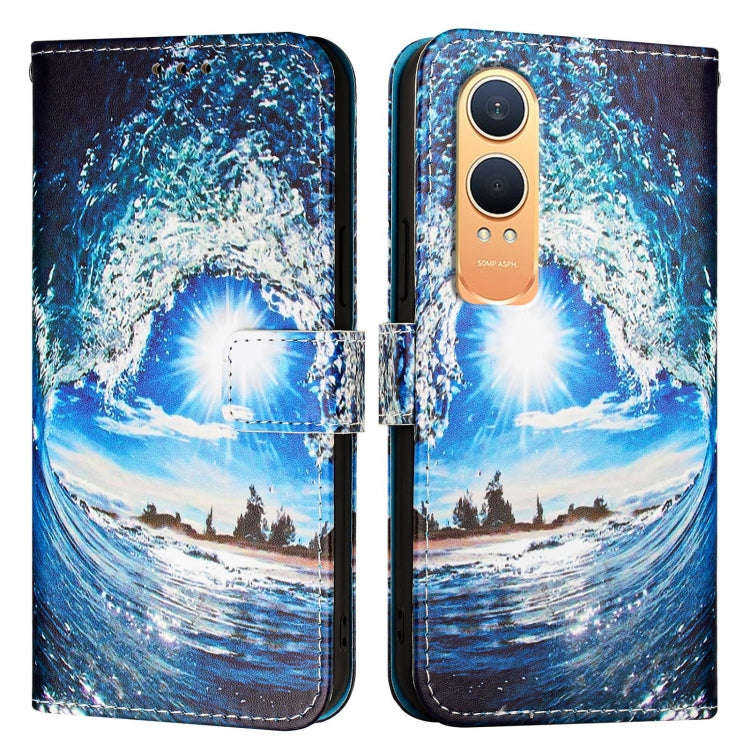 For OnePlus Nord CE4 Lite Colored Drawing Pattern Plain Weave Leather Phone Case(Waves And Sun)