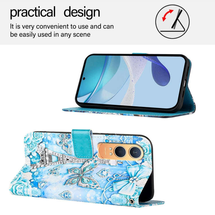 For OnePlus Nord CE4 Lite Colored Drawing Pattern Plain Weave Leather Phone Case(Tower Butterfly)