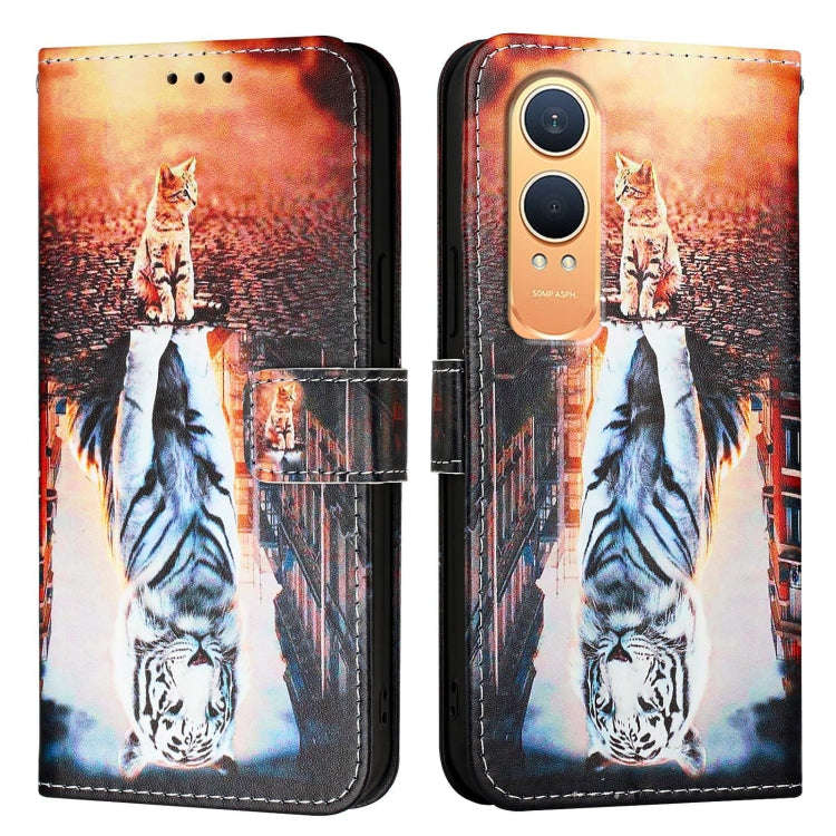 For OnePlus Nord CE4 Lite Colored Drawing Pattern Plain Weave Leather Phone Case(Cats And Tigers)