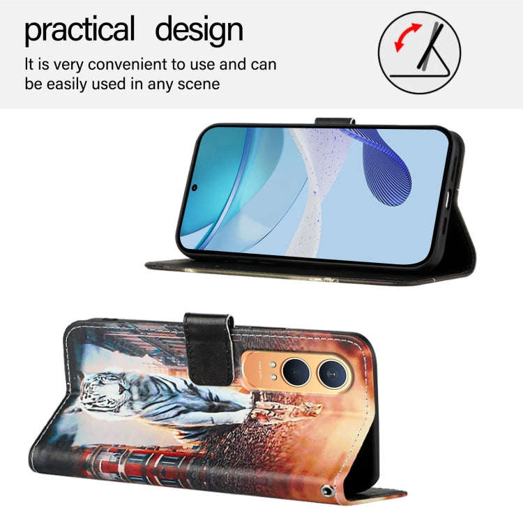 For OnePlus Nord CE4 Lite Colored Drawing Pattern Plain Weave Leather Phone Case(Cats And Tigers)