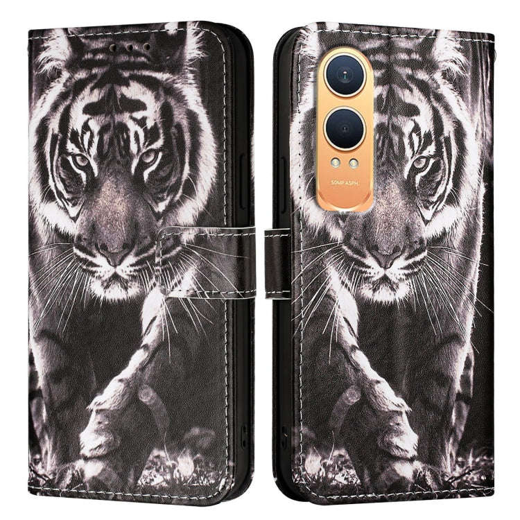 For OnePlus Nord CE4 Lite Colored Drawing Pattern Plain Weave Leather Phone Case(Black And White ...