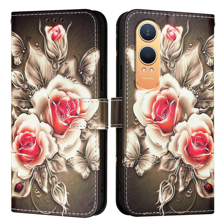 For OnePlus Nord CE4 Lite Colored Drawing Pattern Plain Weave Leather Phone Case(Roses On Black)