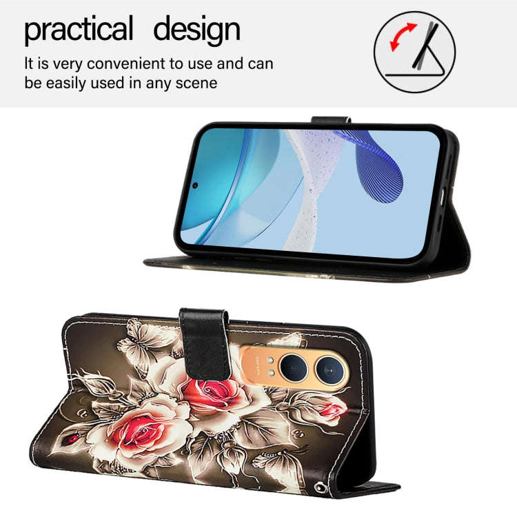 For OnePlus Nord CE4 Lite Colored Drawing Pattern Plain Weave Leather Phone Case(Roses On Black)