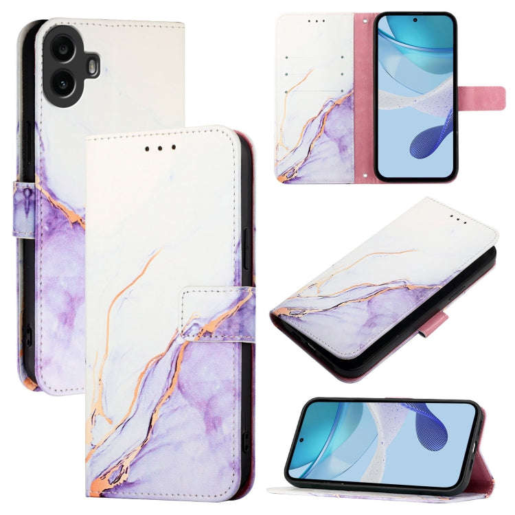 For Nothing CMF Phone 1 PT003 Marble Pattern Flip Leather Phone Case(White Purple)